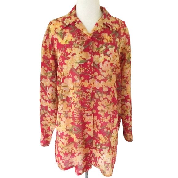vtg CHRISTIAN DIOR Floral print blouse sz 2 M Oversized - Picture 1 of 8